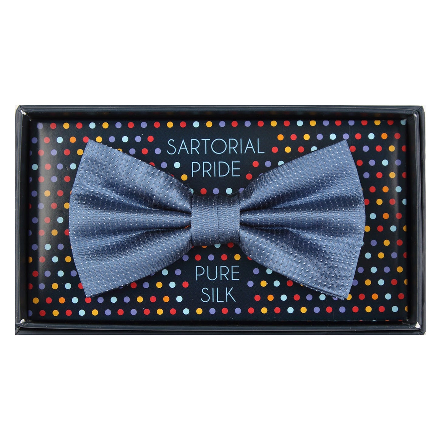 Slate Blue Pure Silk Micro Spotted Satin Weave Bow Tie
