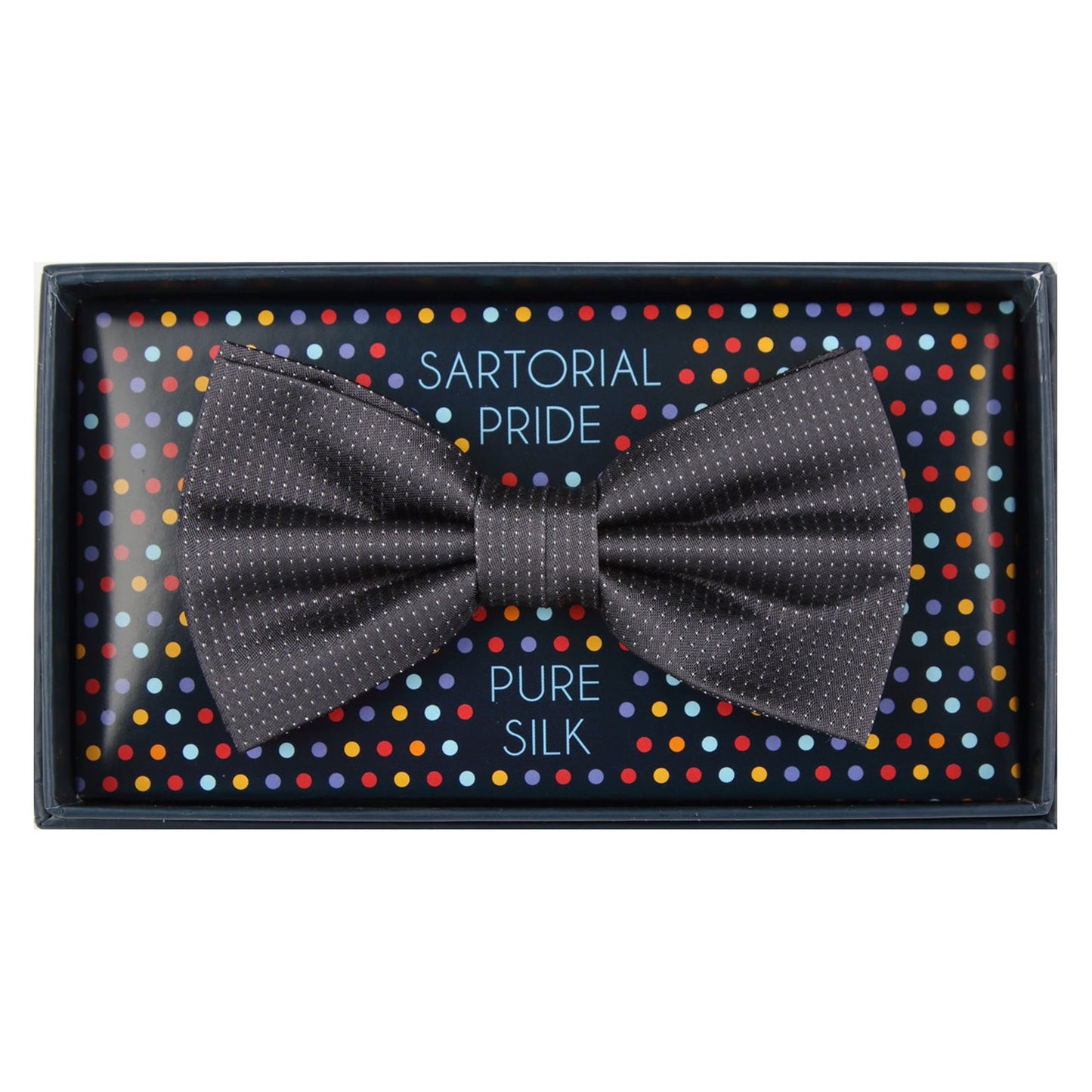 Charcoal Pure Silk Micro Spotted Satin Weave Bow Tie