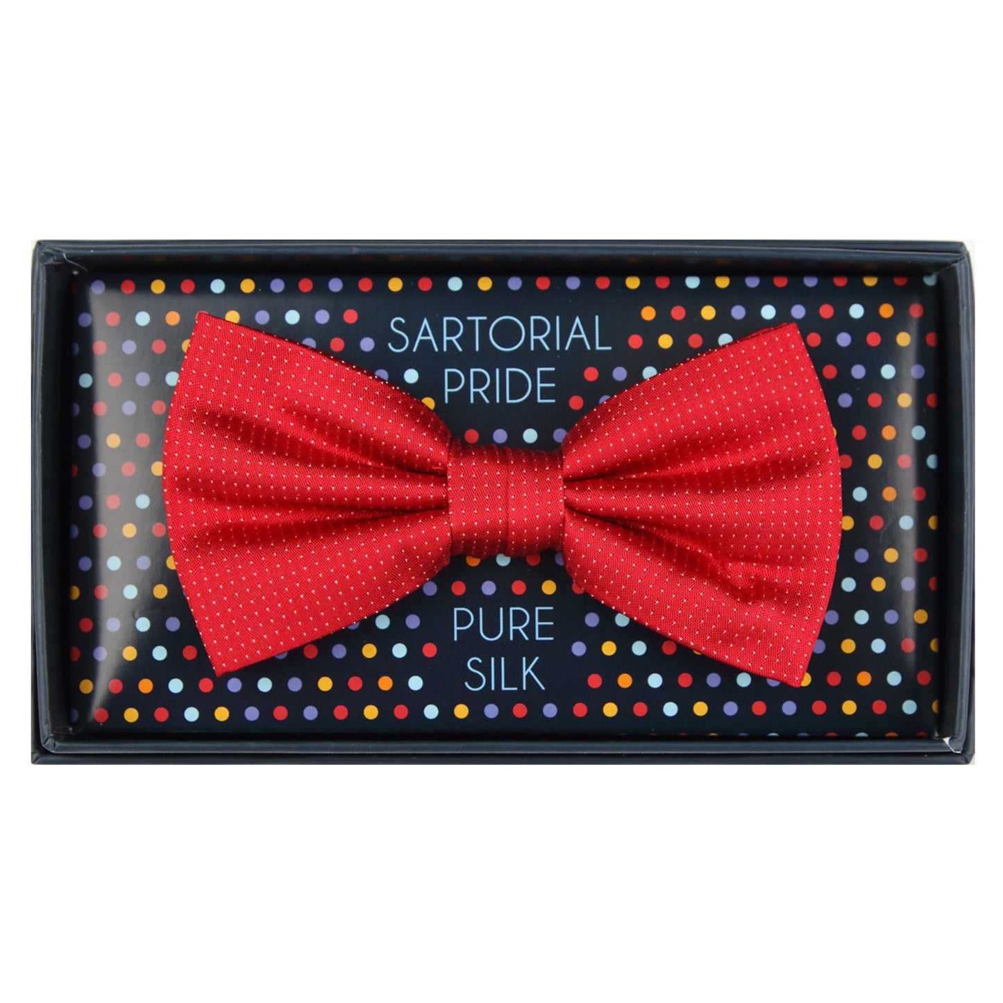 Red Pure Silk Micro Spotted Satin Weave Bow Tie