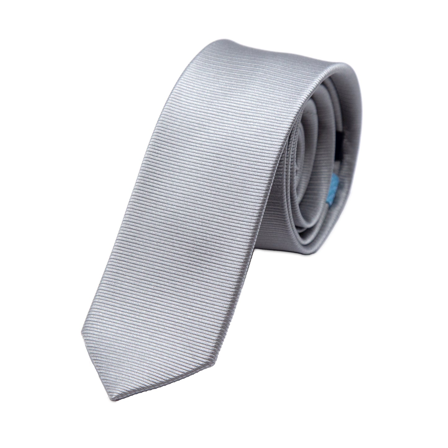 Silver Pure Silk Twill Weave Skinny Neck Tie