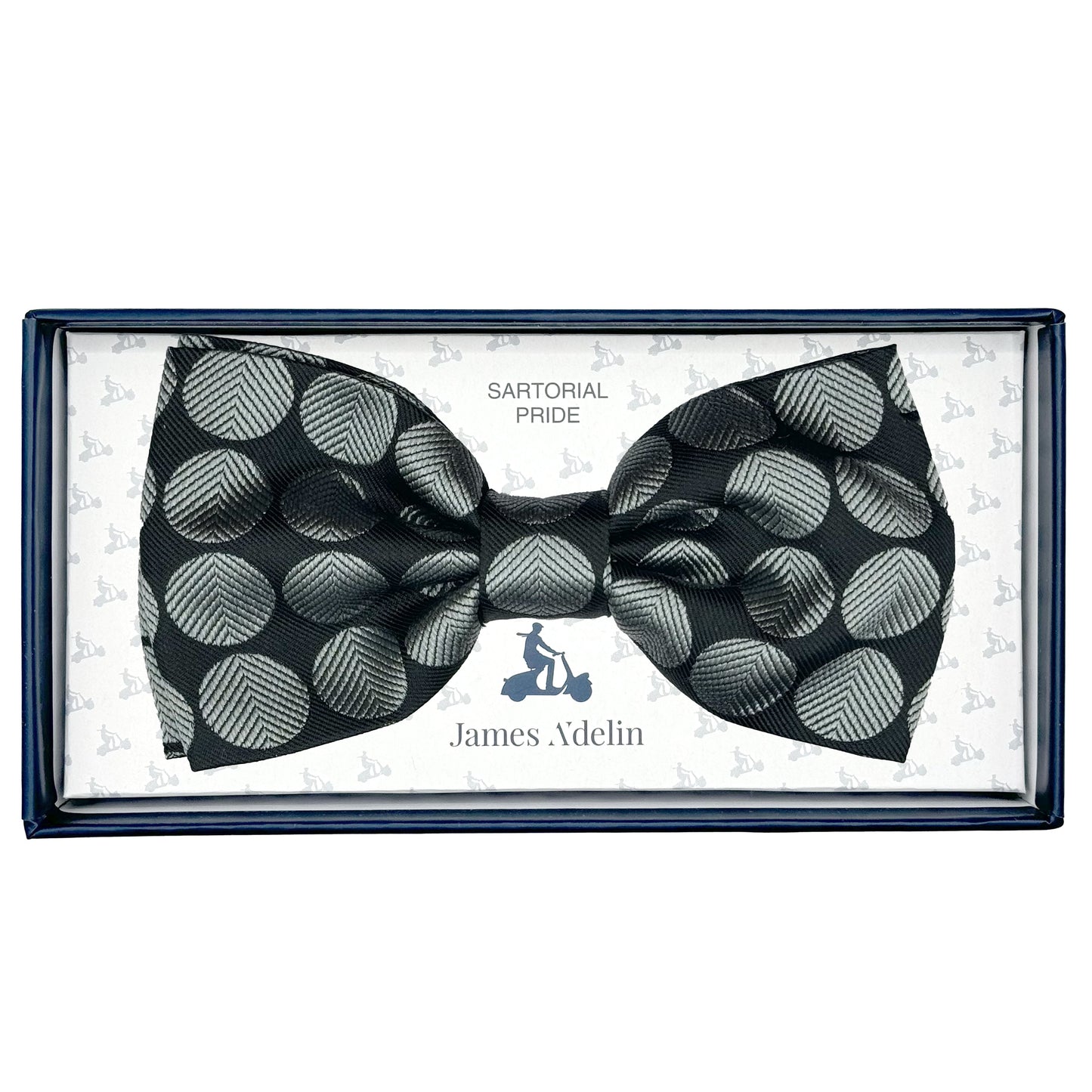 Black/Grey Italian Luxury Mens Silk Textured Polka Dot Weave Pre-Tied Bow Tie