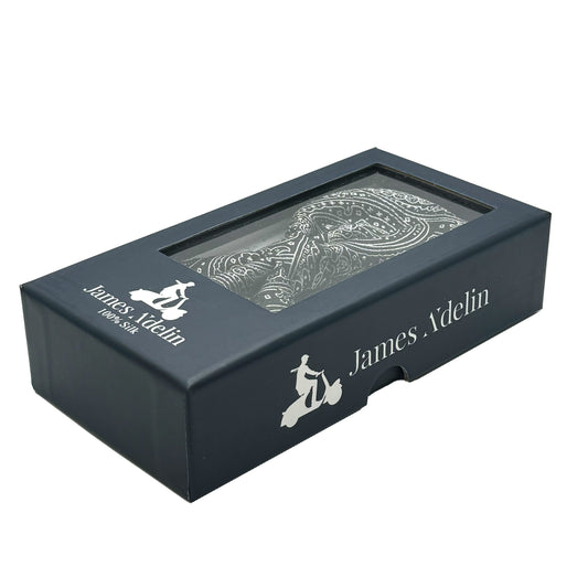 Black/Silver Italian Luxury Mens Silk Paisley Weave Pre-Tied Bow Tie