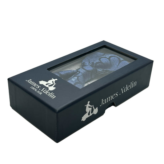 Slate Blue Italian Luxury Mens Silk Floral Textured Weave Pre-Tied Bow Tie