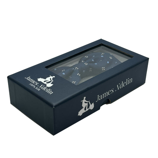 Navy/Sky Italian Mens Silk Textured Spotted Motif Weave Pre-Tied Bow Ties