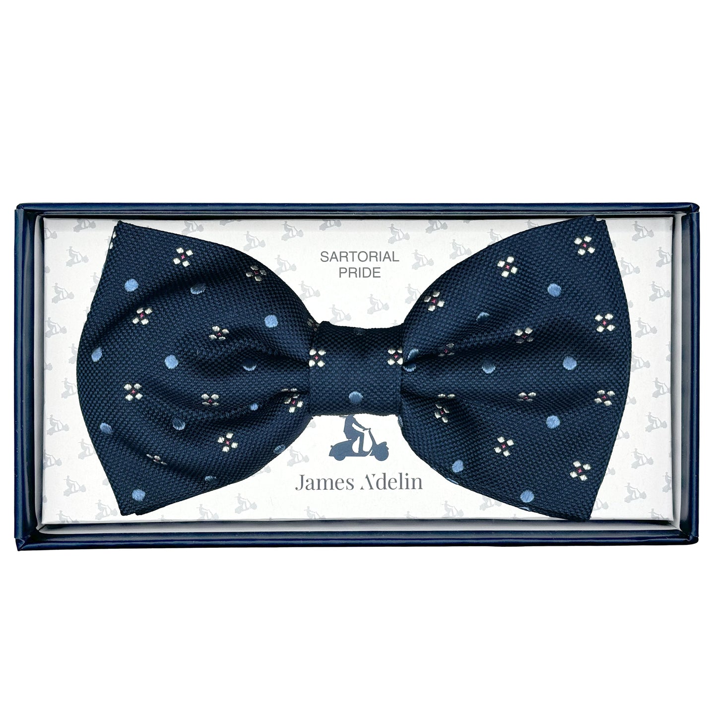 Navy/Sky Italian Mens Silk Textured Spotted Motif Weave Pre-Tied Bow Ties