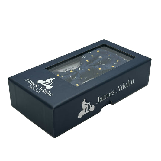 Navy/Gold Italian Mens Silk Textured Spotted Motif Weave Pre-Tied Bow Ties