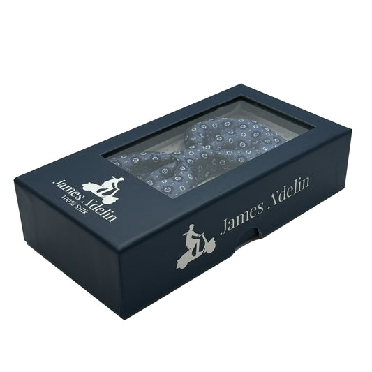 Navy Italian Mens Silk Geometric Weave Pre-Tied Bow Ties