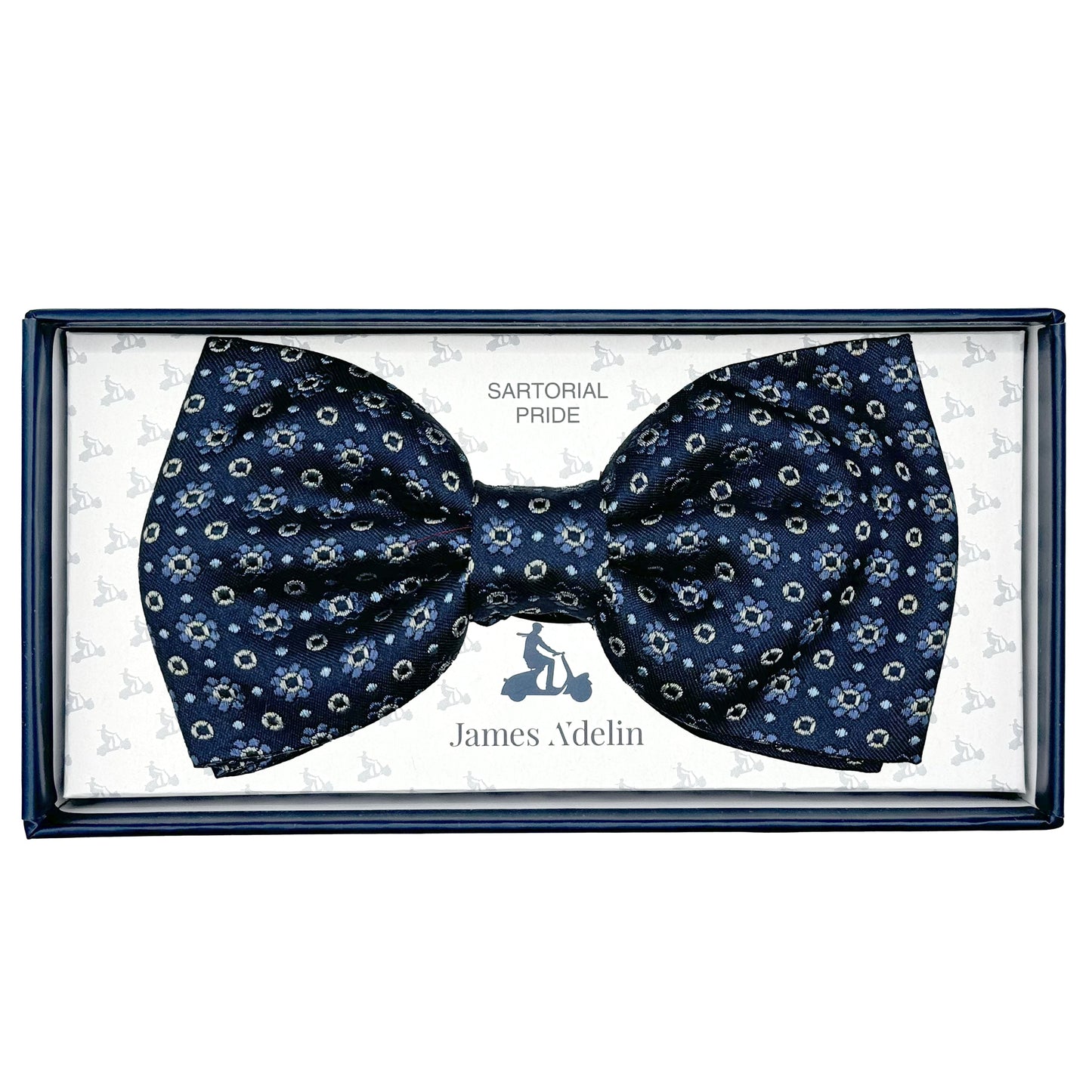 Navy Italian Mens Silk Geometric Weave Pre-Tied Bow Ties