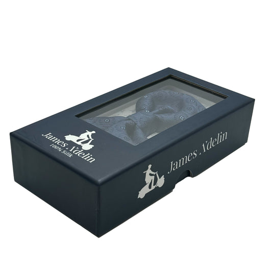 Blue Italian Mens Silk Diagonal Twill Geometric Weave Pre-Tied Bow Tie