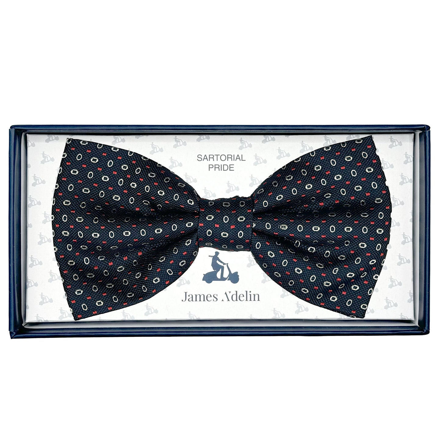 Navy Italian Mens Silk Geometric Weave Pre-Tied Bow Tie