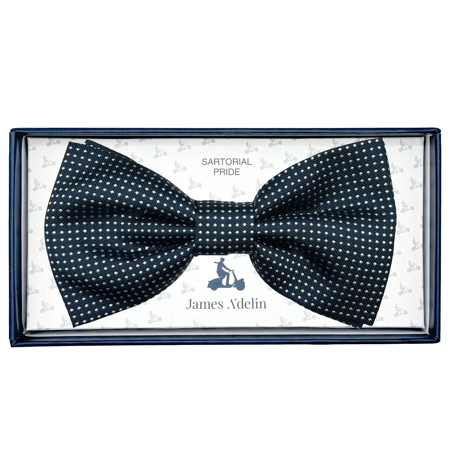 Navy Italian Luxury Mens Silk Textured Mini Spotted Weave Pre-Tied Bow Tie