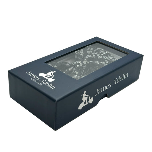 Black/Grey Italian Luxury Mens Silk Textured Mini Floral Weave Pre-Tied Bow Tie