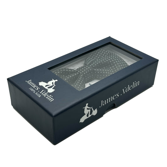 Black Italian Luxury Mens Silk Textured Mini Spotted Weave Pre-Tied Bow Tie