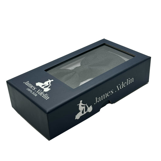 Black Italian Luxury Mens Silk Tonal Geometric Weave Pre-Tied Bow Tie