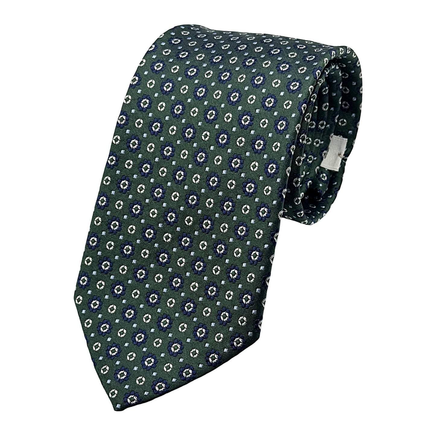 Green Italian Mens Silk Satin Geometric Weave Neck Ties
