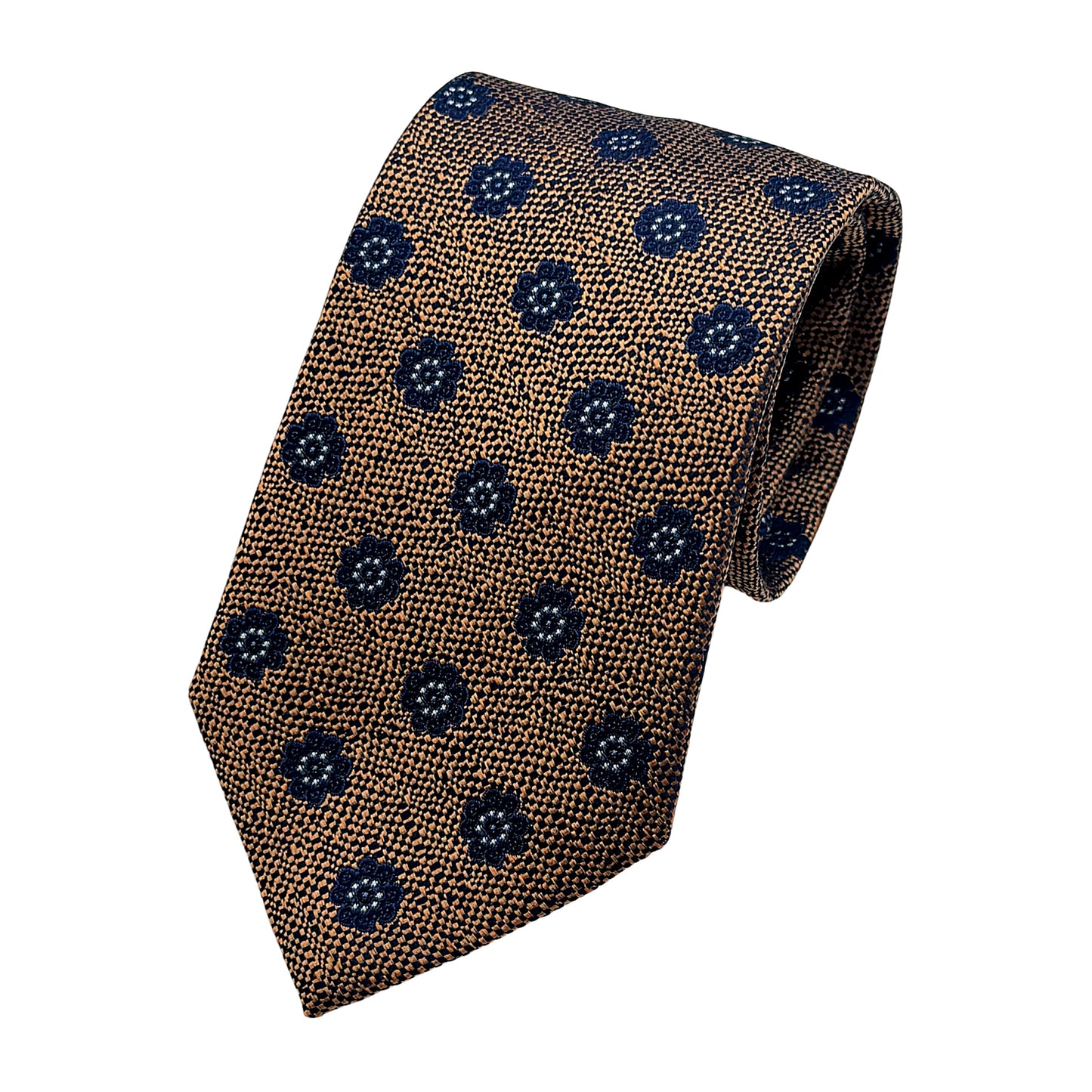 Burnt Orange Italian Mens Silk Textured Floral Weave Neck Ties