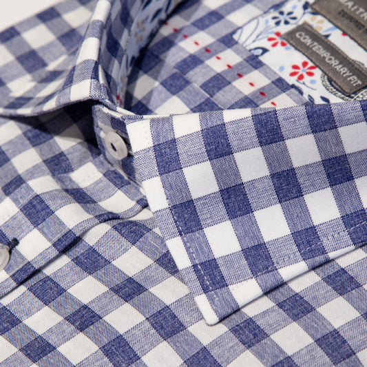 Blue/White Cotton Rich Bold Check Long Sleeve Shirt