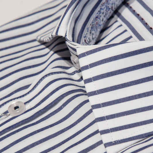 White/Navy Cotton Rich Bengal Stripe Long Sleeve Shirt