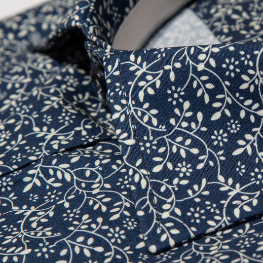 Slate Blue Pure Cotton Floral Long Sleeve Shirt