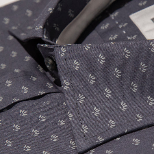 Grey Pure Cotton Mini Floral Long Sleeve Shirt