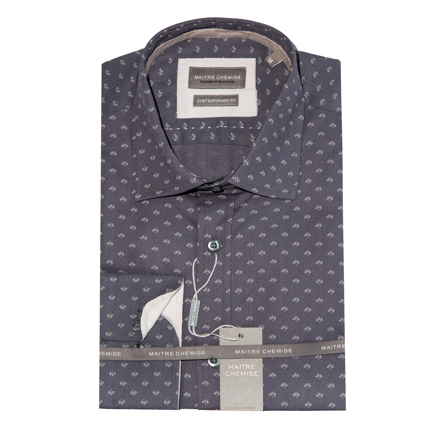 Grey Pure Cotton Mini Floral Long Sleeve Shirt