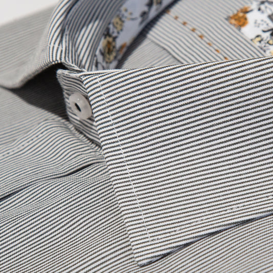 Grey Cotton Rich Ticking Stripe Long Sleeve Shirt