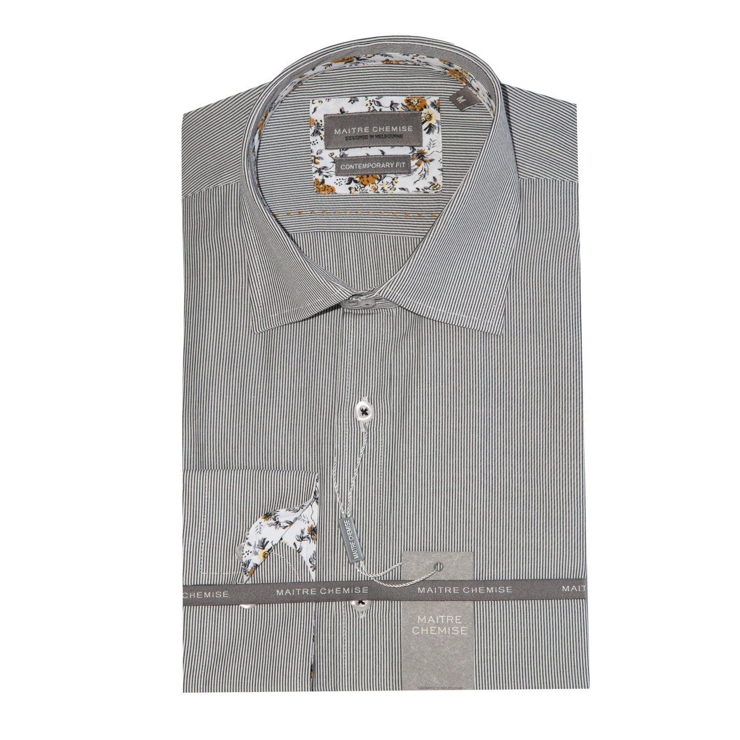 Grey Cotton Rich Ticking Stripe Long Sleeve Shirt