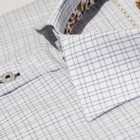 White/ Grey Cotton Rich Subtle Mini Check Long Sleeve Shirt