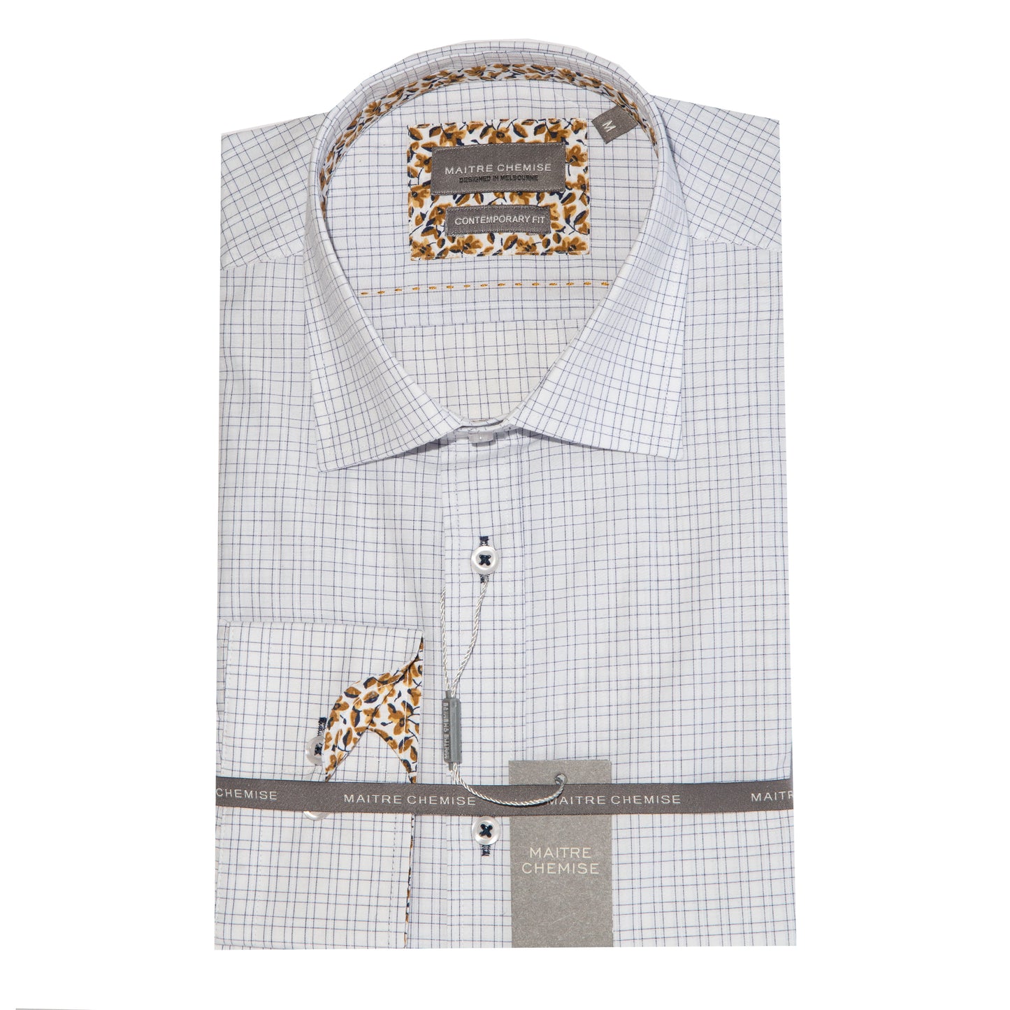 White/ Grey Cotton Rich Subtle Mini Check Long Sleeve Shirt