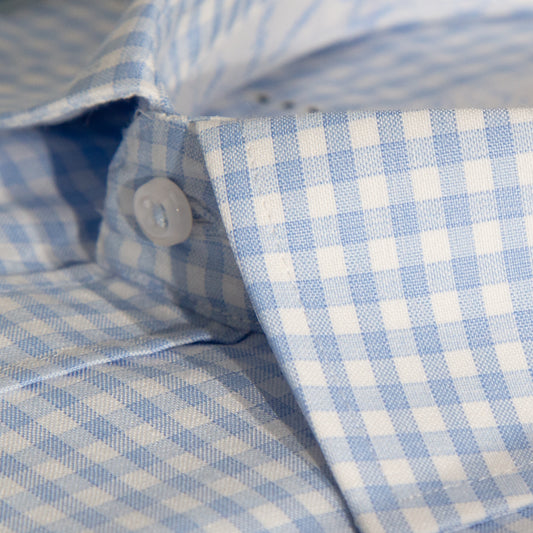 Sky Blue Cotton Rich Gingham Check Long Sleeve Shirt