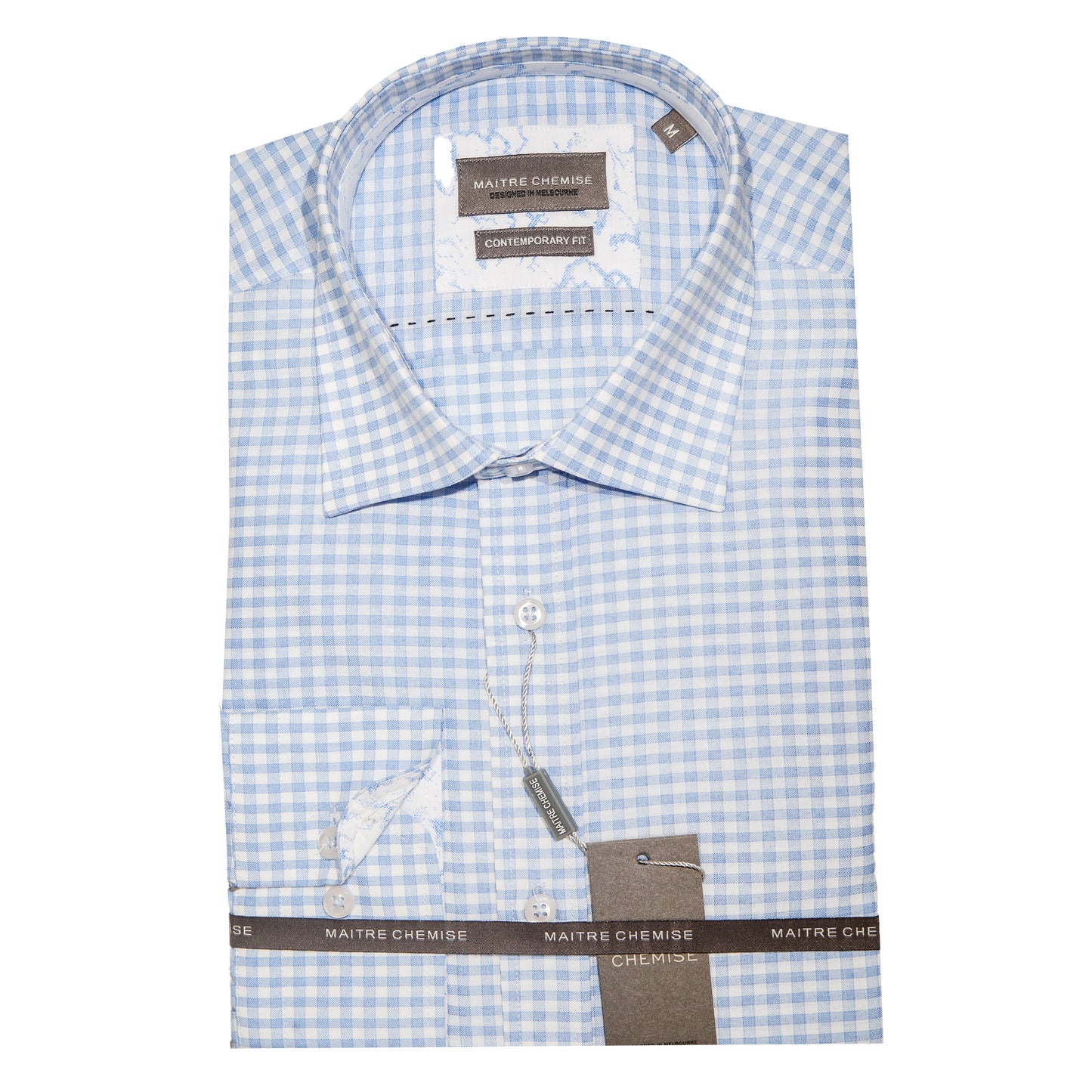 Sky Blue Cotton Rich Gingham Check Long Sleeve Shirt