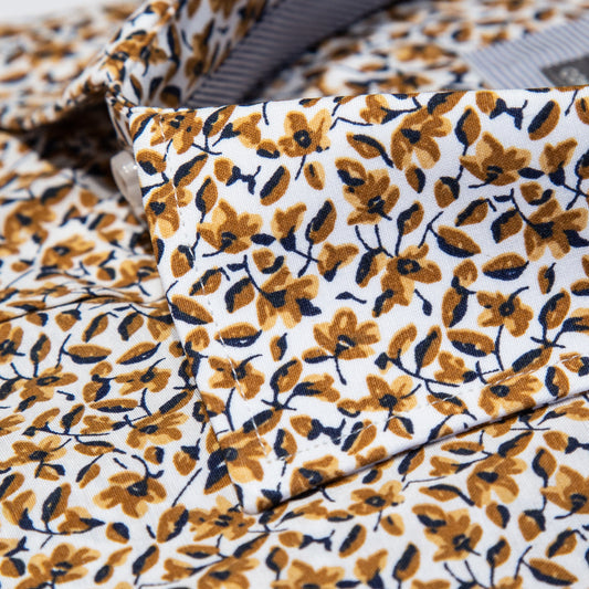 Tan Cotton Rich Mini Floral Long Sleeve Shirt