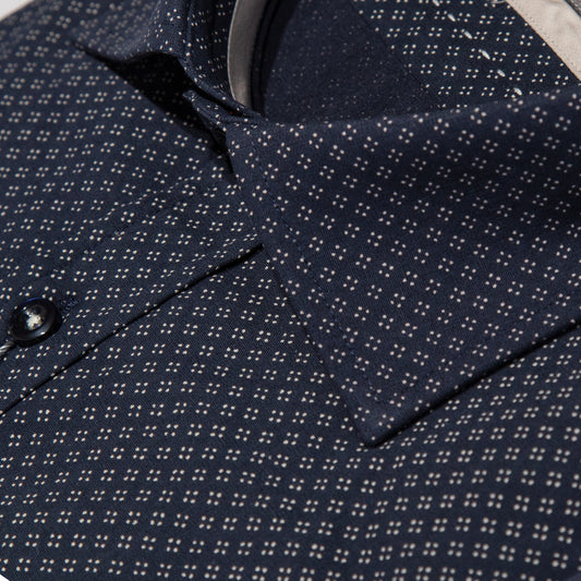 Dark Slate Blue Pure Cotton Micro Diamond Long Sleeve Shirt