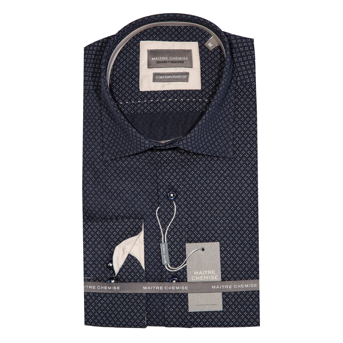 Dark Slate Blue Pure Cotton Micro Diamond Long Sleeve Shirt