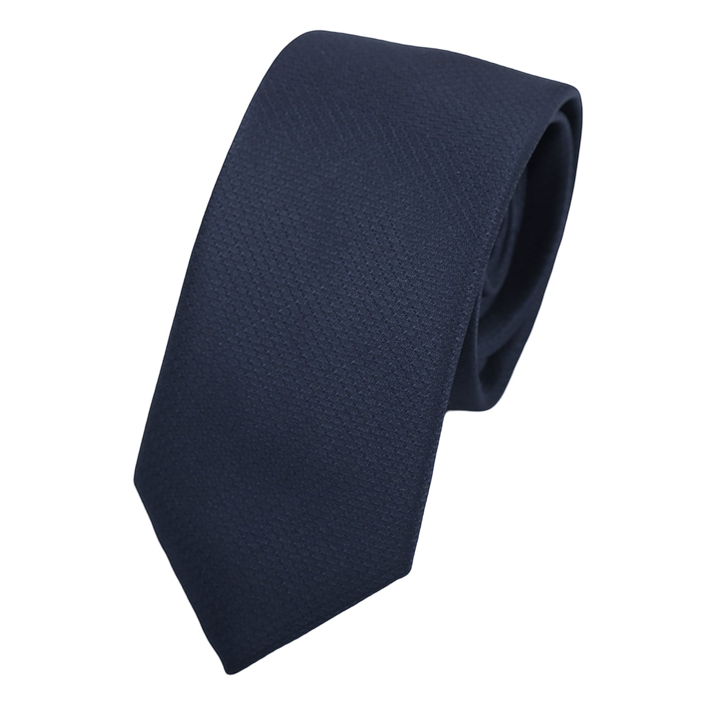 Navy Italian Mens Luxury Tonal Textured Waffle Weave Skinny Neck Tie
