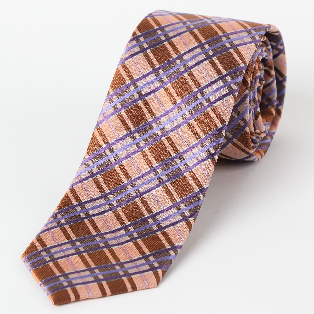 Orange Mens Luxury Silk Neck Ties in Satin Checked Design