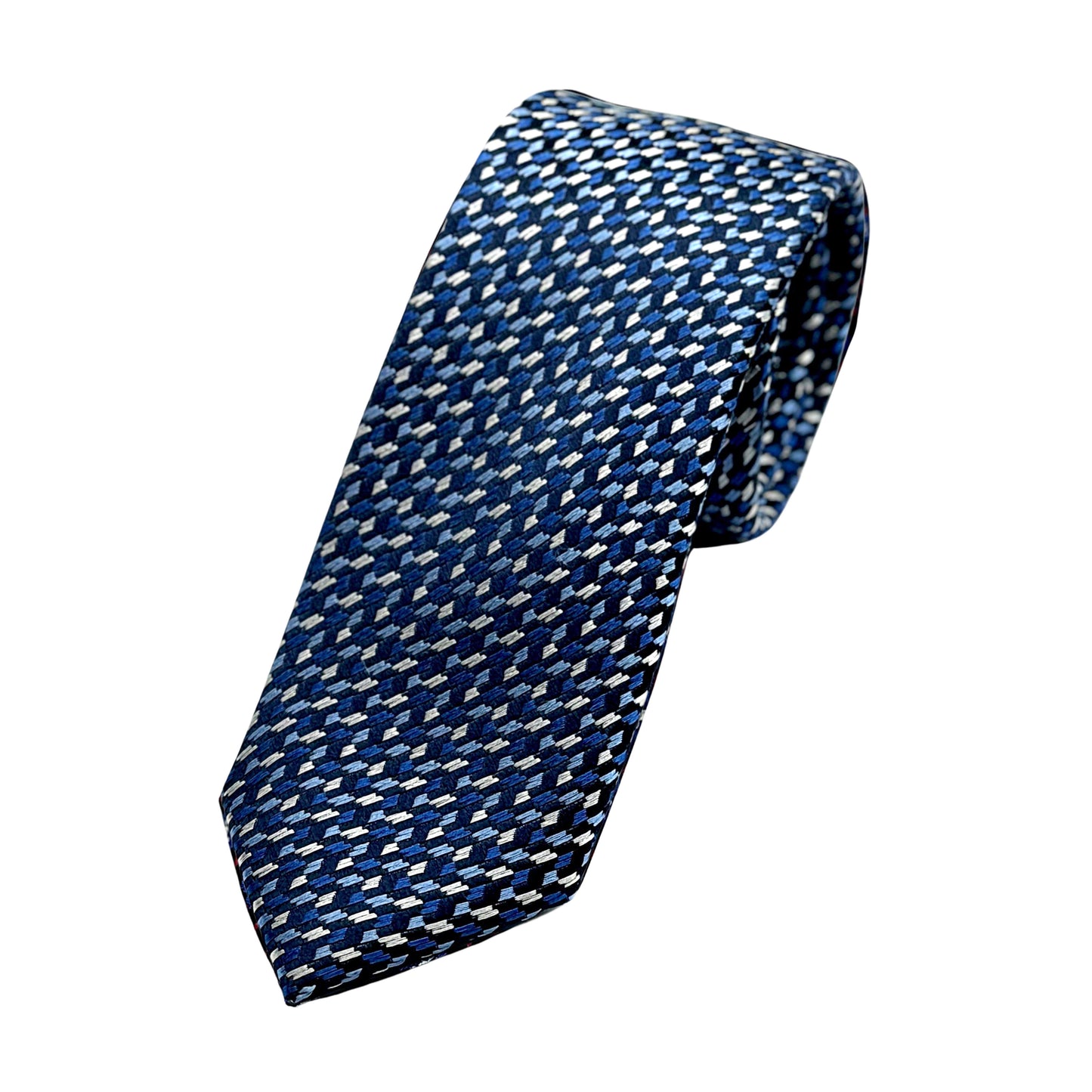 Navy/Blue/White Luxury Silk Skinny Neck Tie in Textured Design