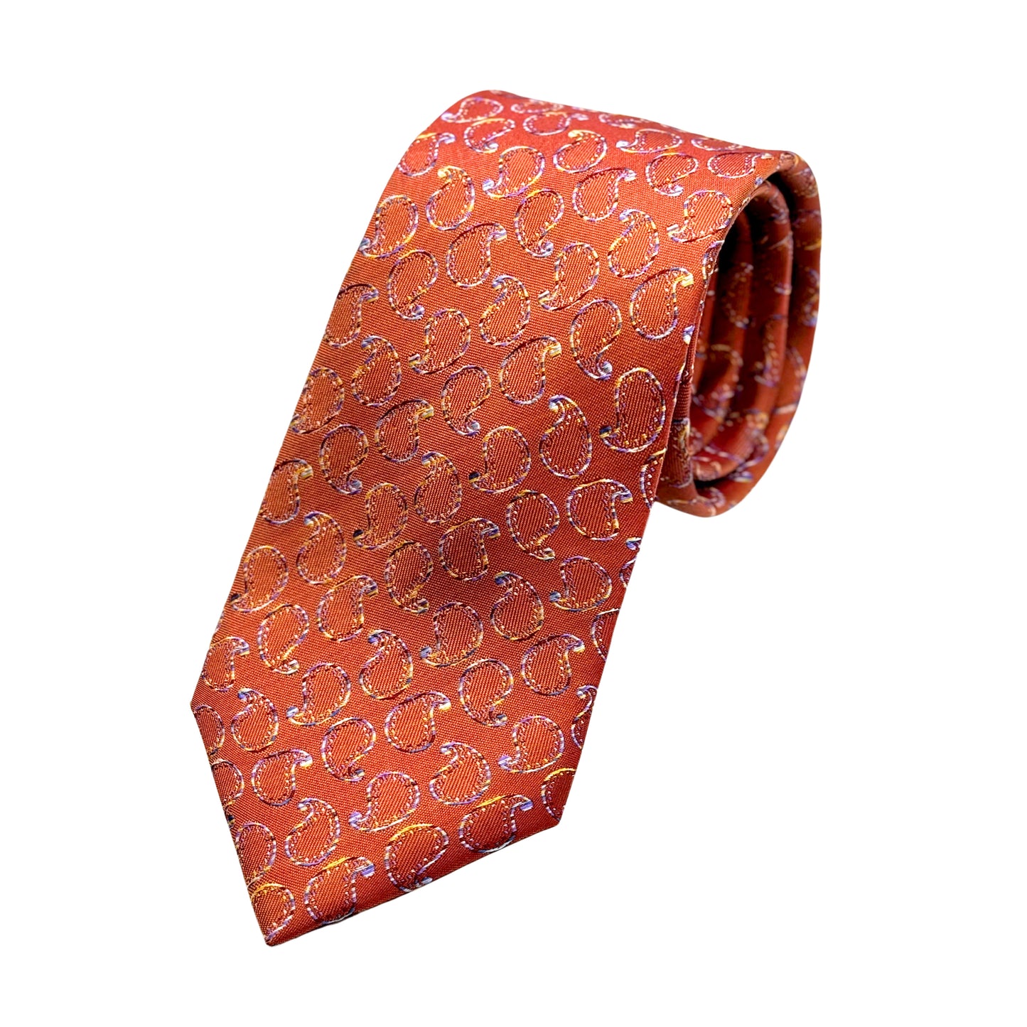 Burnt Orange Mens Luxury Silk Neck Tie in Paisley Weave Design