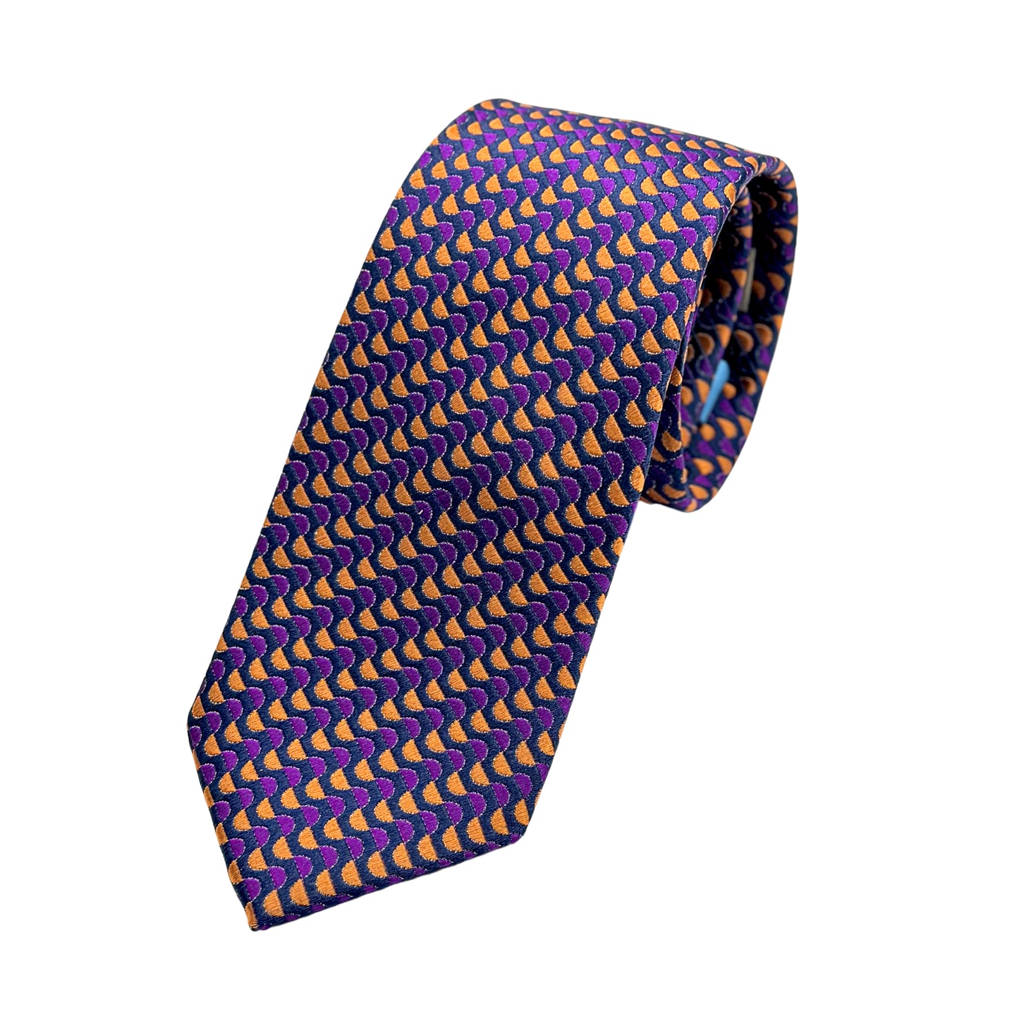 Purple/Orange Mens Luxury Silk Neck Tie in Spotted Diagonal Weave Design