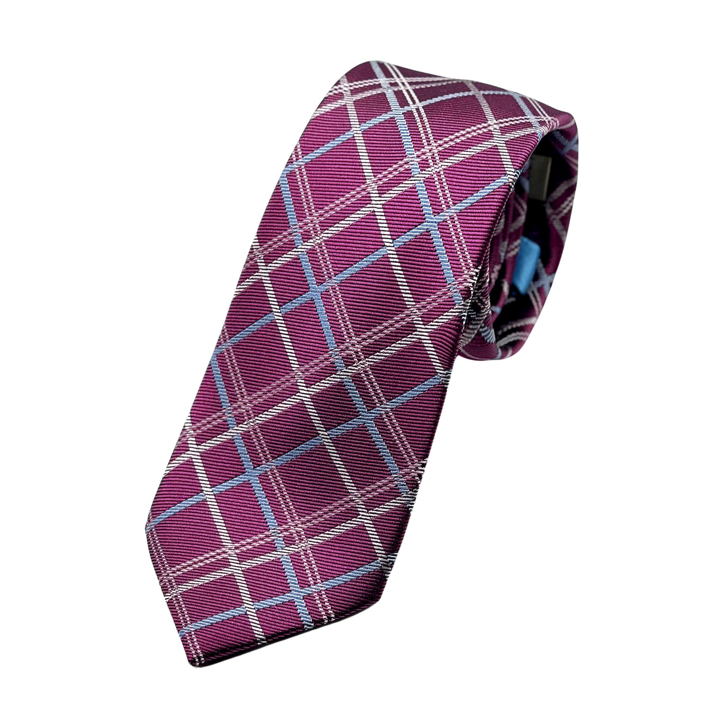 Purple Mens Luxury Silk Neck Tie in Checked Textured Weave Design