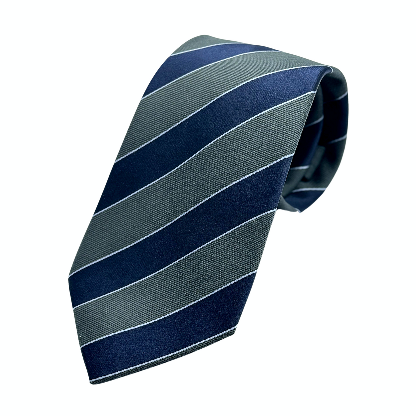 Charcoal/Navy Mens Luxury Silk Neck Tie in Diagonal Striped Weave Design