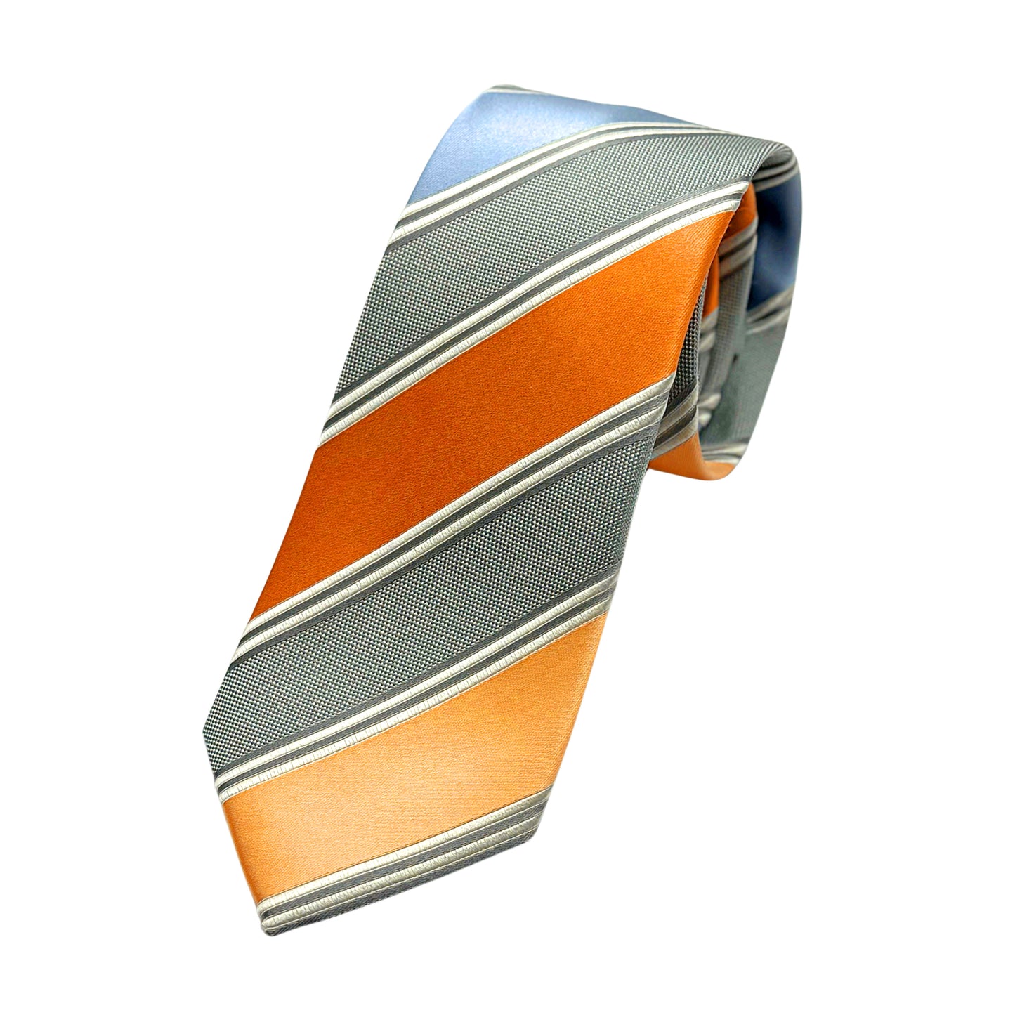 Multi Coloured Luxury Silk Neck Tie in Striped Satin Weave Design