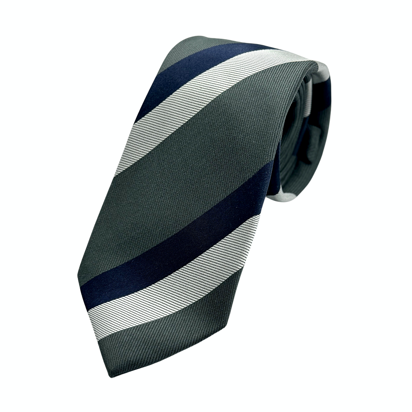 Charcoal/Navy Mens Luxury Silk Neck Tie in Diagonal Striped Weave Design
