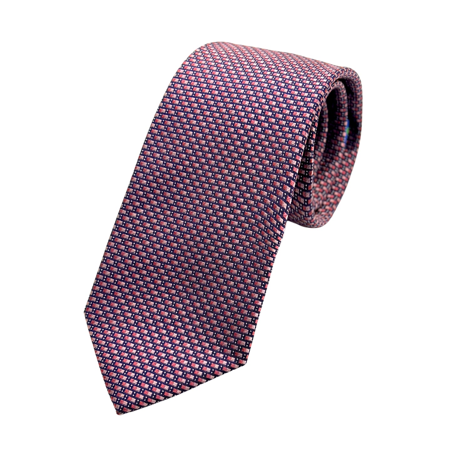 Magenta Mens Luxury Silk Neck Tie in Geometric Weave Design