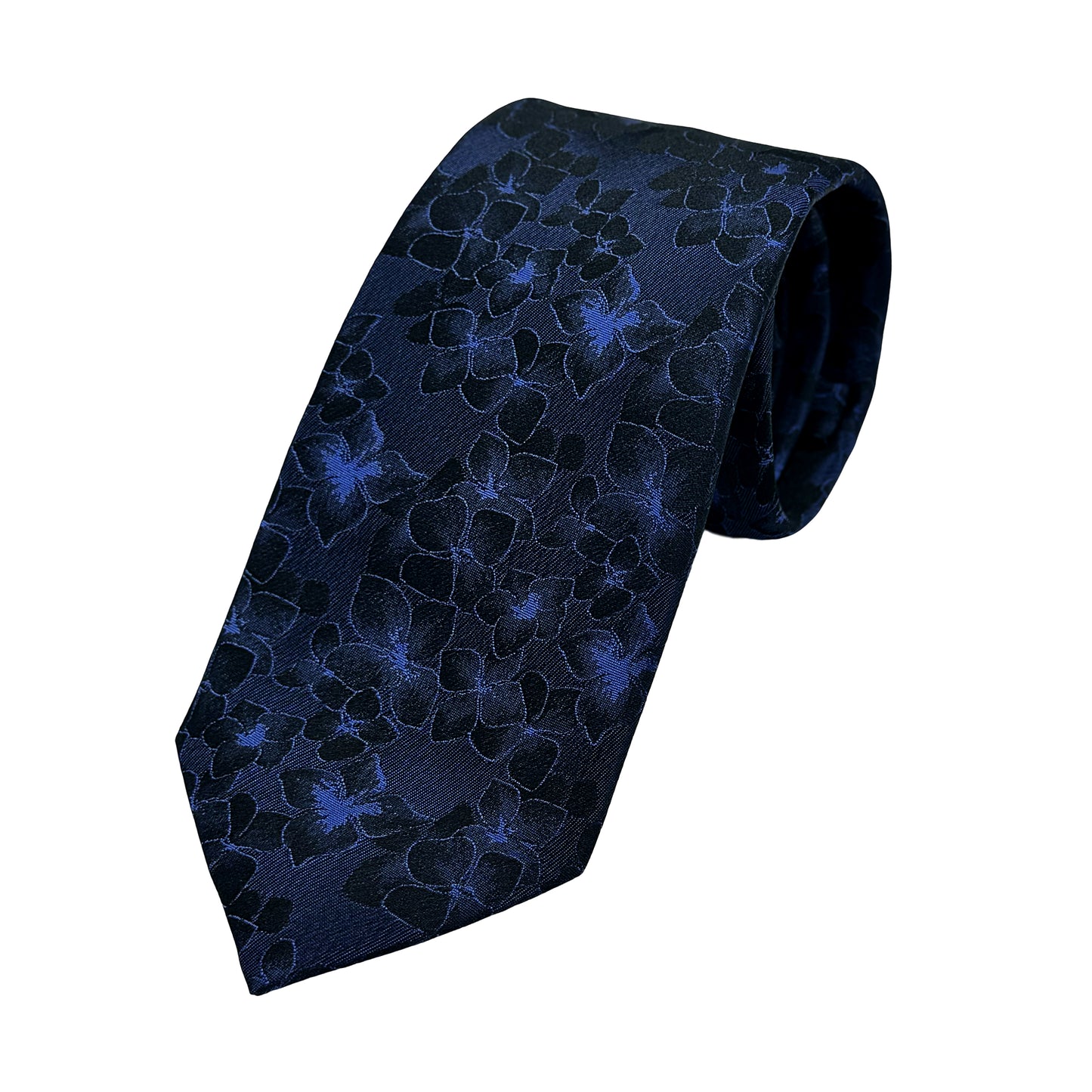 Navy Luxury Silk Neck Tie in Subtle Mini Floral Weave Design