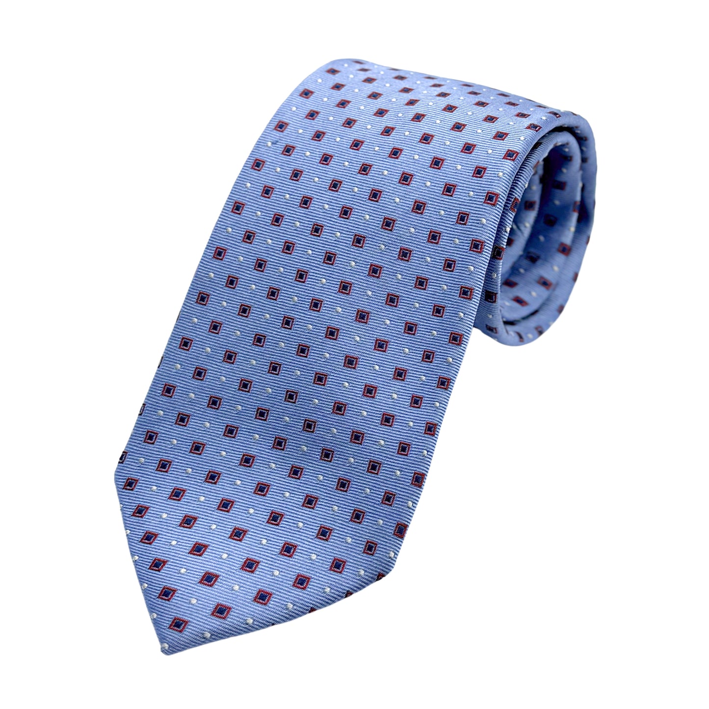 Sky Blue Mens Luxury Silk Neck Tie in Geometric Weave Design