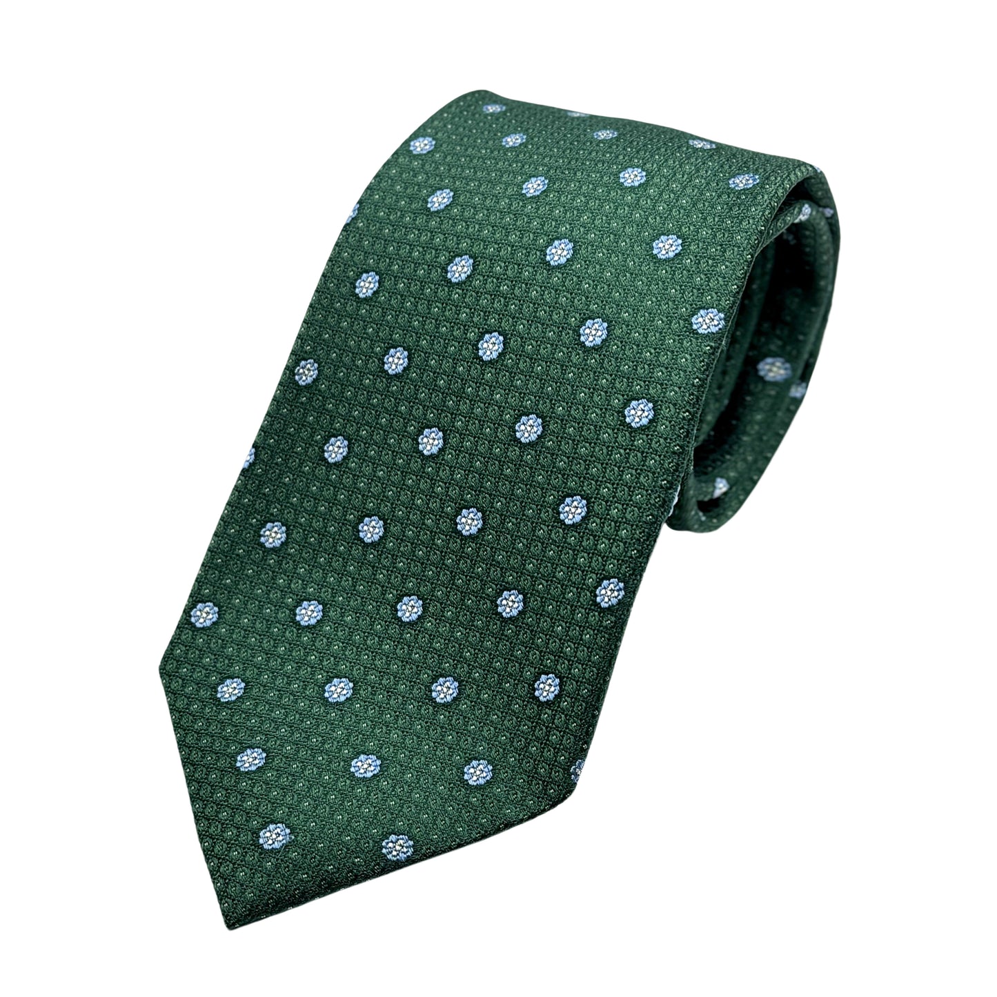 Green Mens Luxury Silk Neck Tie in Textured Floral Motif Weave Design