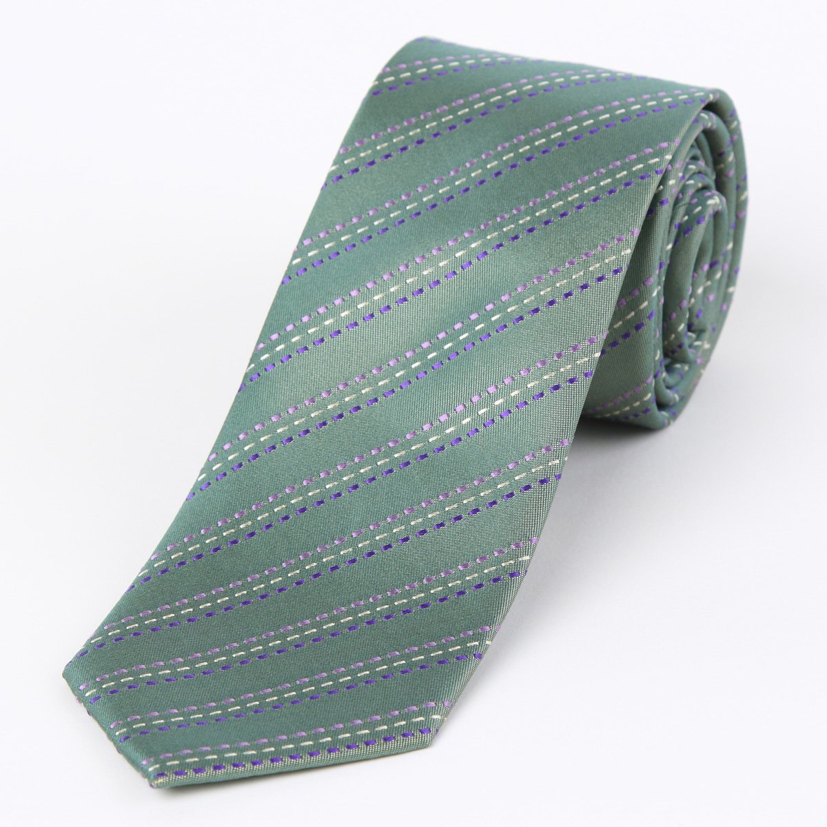 Soft Green Mens Luxury Silk Satin Stitch Striped Neck Ties