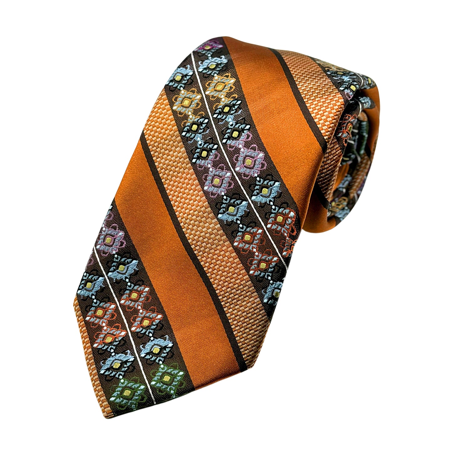 Orange Mens Luxury Silk Neck Tie in Satin Textured Diagonal Striped Weave Design