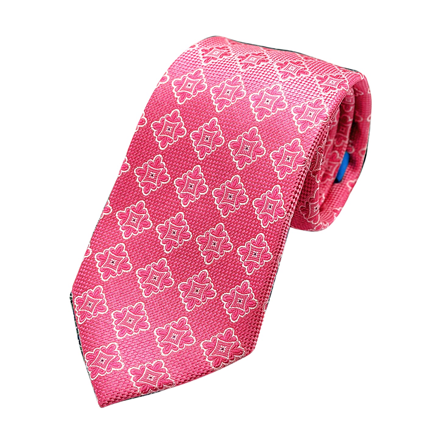 Pink Mens Luxury Silk Neck Tie in Textured Geometric Weave Design